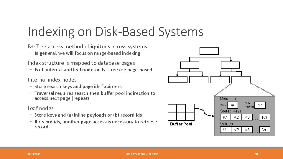Indexing on Disk-Based Systems B+-Tree access method ubiquitous across systems ◦ In general, we