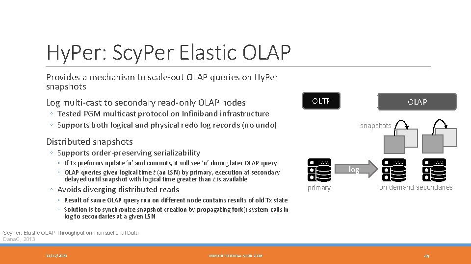 Hy. Per: Scy. Per Elastic OLAP Provides a mechanism to scale-out OLAP queries on