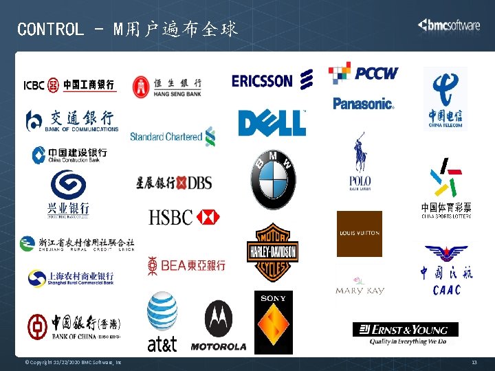 CONTROL - M用户遍布全球 © Copyright 11/22/2020 BMC Software, Inc 13 