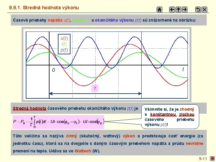 9. 8. 1. Stredná hodnota výkonu Časové priebehy napätia u(t), prúdu i(t) a okamžitého