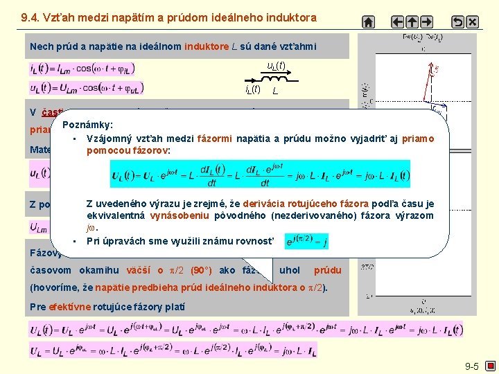 9. 4. Vzťah medzi napätím a prúdom ideálneho induktora Nech prúd a napätie na