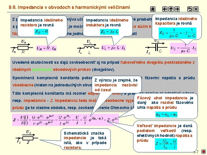 9. 6. Impedancia v obvodoch s harmonickými veličinami Impedancia ideálneho Z predchádzajúcich úvah vyplýva