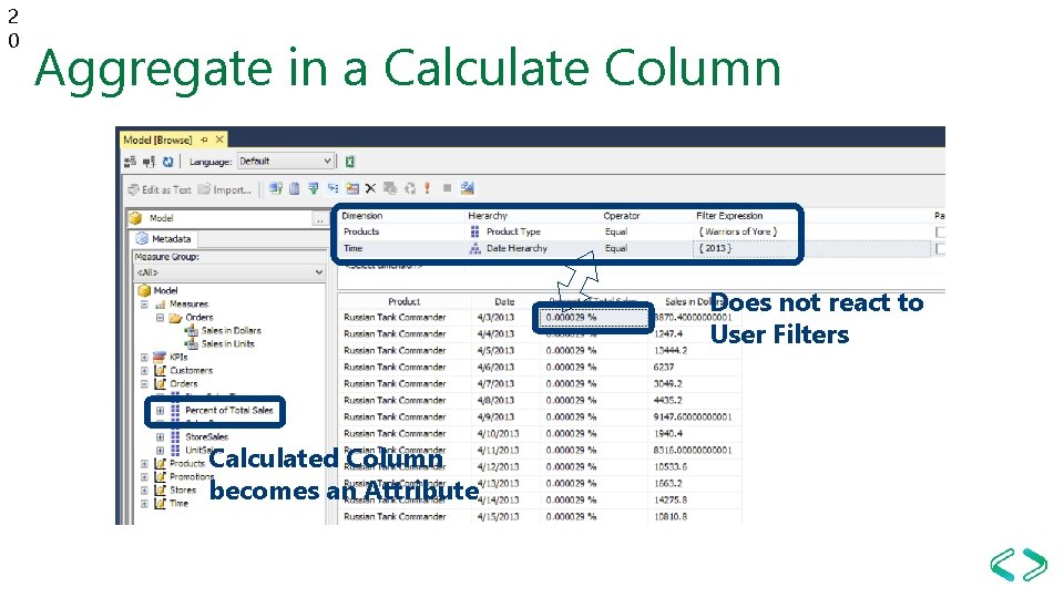 2 0 Aggregate in a Calculate Column Does not react to User Filters Calculated