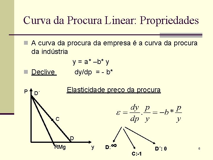 Curva da Procura Linear: Propriedades n A curva da procura da empresa é a