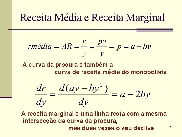 Receita Média e Receita Marginal A curva da procura é também a curva de