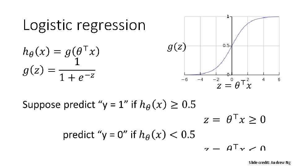 Logistic regression • Slide credit: Andrew Ng Logistic regression • Slide credit: Andrew Ng