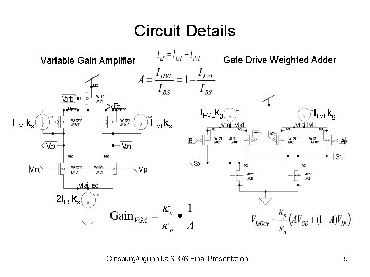 Circuit Details Gate Drive Weighted Adder Variable Gain Amplifier ILVLks IHVLkg ILVLkg 2 IBSks