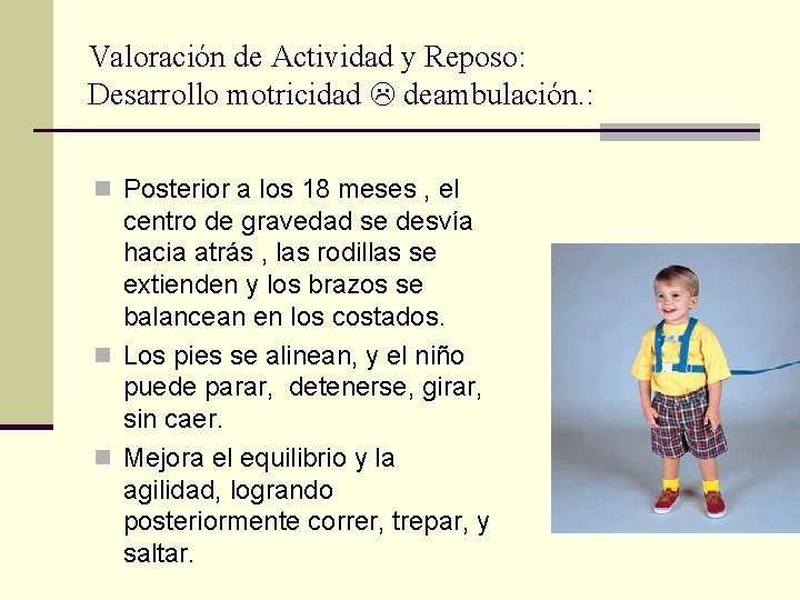 Valoración de Actividad y Reposo: Desarrollo motricidad deambulación. : n Posterior a los 18