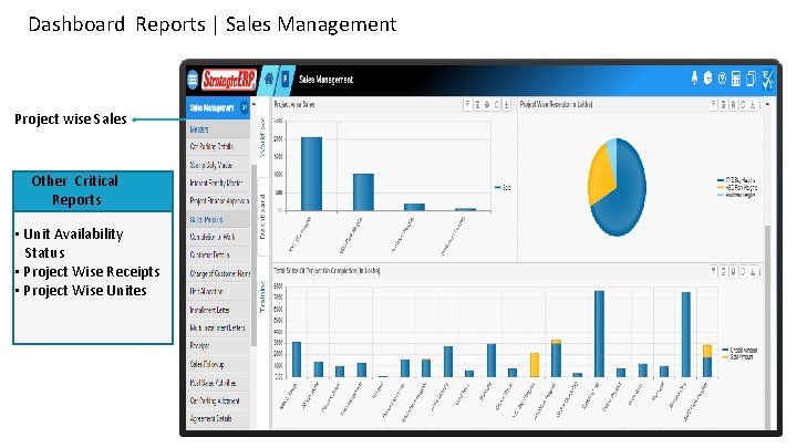 Dashboard Reports | Sales Management Project wise Sales Other Critical Reports • Unit Availability