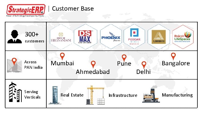 | Customer Base 300+ customers Across PAN India Serving Verticals Mumbai Bangalore Pune Ahmedabad