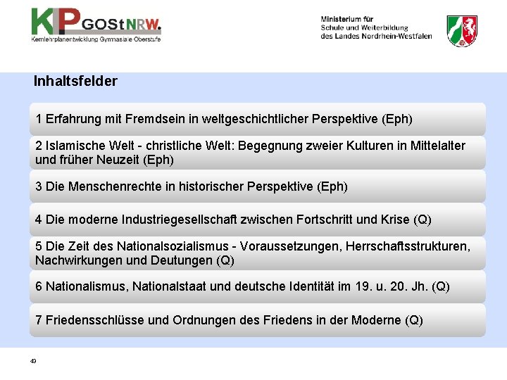 Inhaltsfelder 1 Erfahrung mit Fremdsein in weltgeschichtlicher Perspektive (Eph) 2 Islamische Welt - christliche Inhaltsfelder 1 Erfahrung mit Fremdsein in weltgeschichtlicher Perspektive (Eph) 2 Islamische Welt - christliche