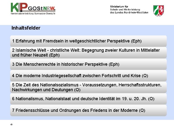 Inhaltsfelder 1 Erfahrung mit Fremdsein in weltgeschichtlicher Perspektive (Eph) 2 Islamische Welt - christliche