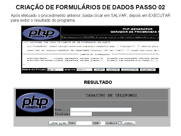 CRIAÇÃO DE FORMULÁRIOS DE DADOS PASSO 02 Após efetuado o procedimento anterior, basta clicar