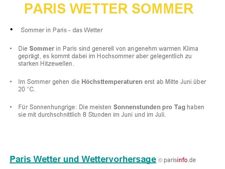 PARIS WETTER SOMMER • Sommer in Paris - das Wetter • Die Sommer in