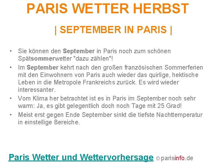 PARIS WETTER HERBST | SEPTEMBER IN PARIS | • Sie können den September in