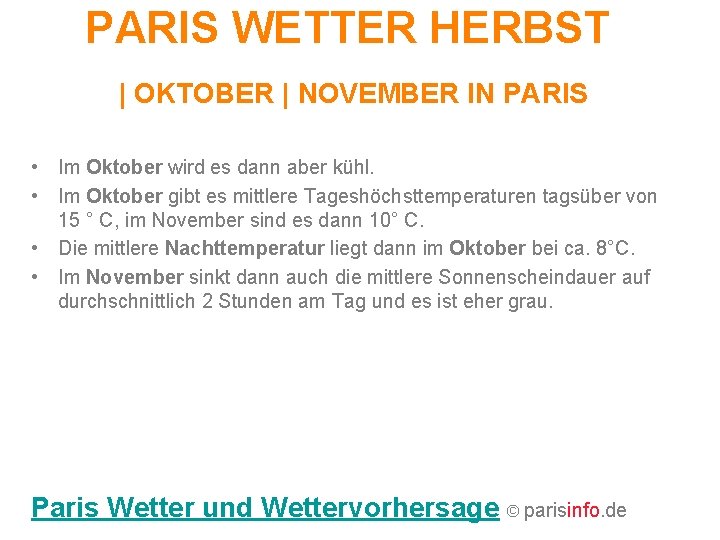PARIS WETTER HERBST | OKTOBER | NOVEMBER IN PARIS • Im Oktober wird es