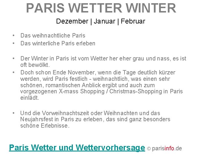 PARIS WETTER WINTER Dezember | Januar | Februar • Das weihnachtliche Paris • Das