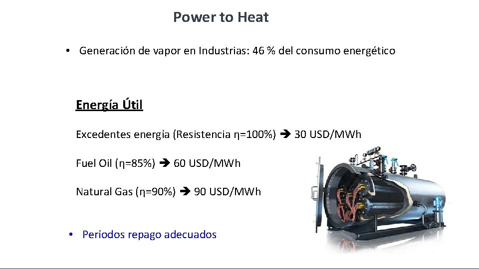 Power to Heat • Generación de vapor en Industrias: 46 % del consumo energético