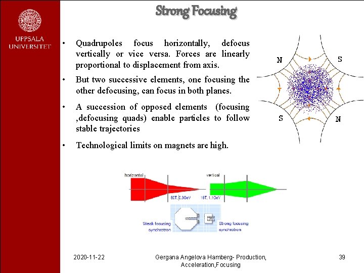 Strong Focusing • Quadrupoles focus horizontally, defocus vertically or vice versa. Forces are linearly
