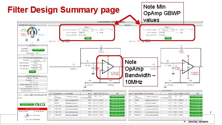 Filter Design Summary page Note Min Op. Amp GBWP values Note Op. Amp Bandwidth