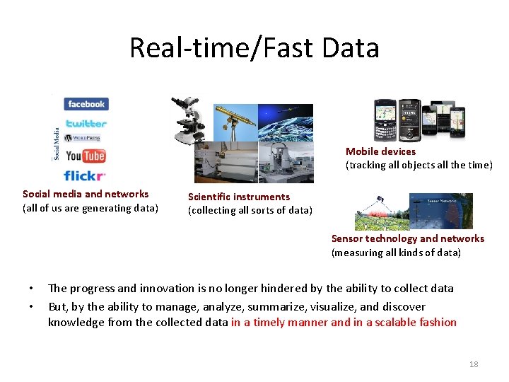 Real-time/Fast Data Mobile devices (tracking all objects all the time) Social media and networks