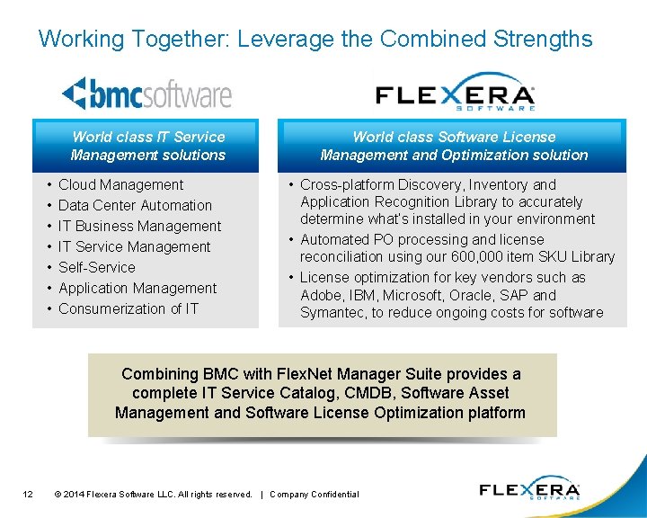 Working Together: Leverage the Combined Strengths World class IT Service Management solutions • •