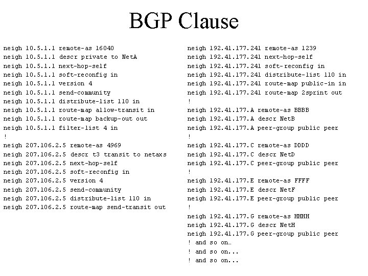 BGP Clause neigh neigh neigh ! neigh neigh 10. 5. 1. 1 10. 5.