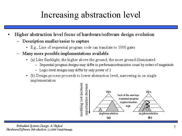 Increasing abstraction level • Higher abstraction level focus of hardware/software design evolution – Description