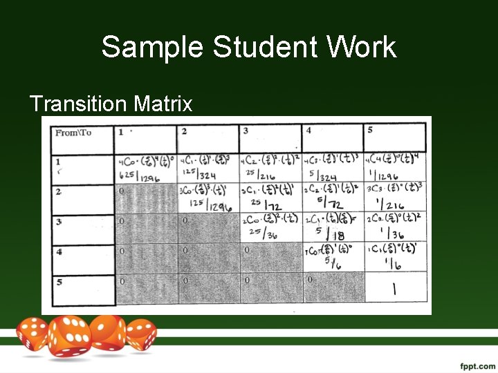 Sample Student Work Transition Matrix 