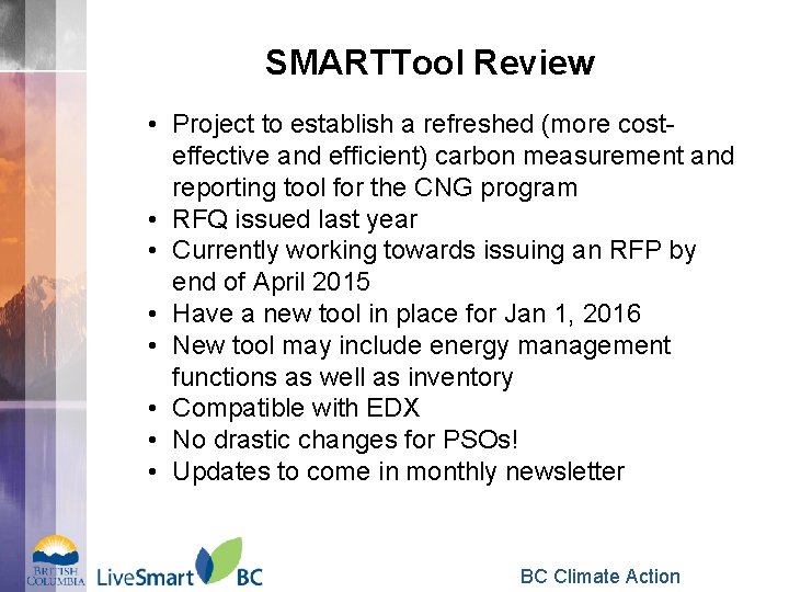 SMARTTool Review • Project to establish a refreshed (more costeffective and efficient) carbon measurement