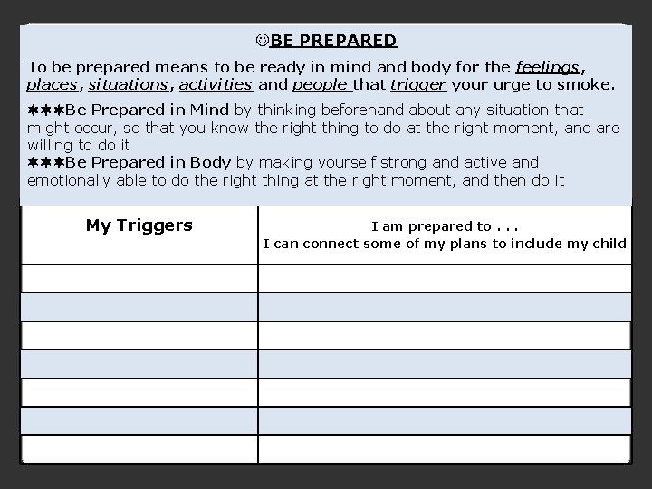 JBE PREPARED To be prepared means to be ready in mind and body for