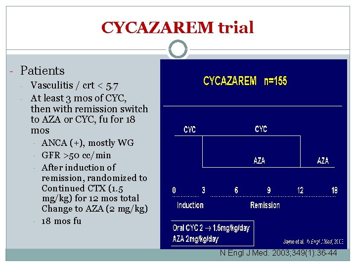 CYCAZAREM trial - Patients - Vasculitis / crt < 5. 7 At least 3