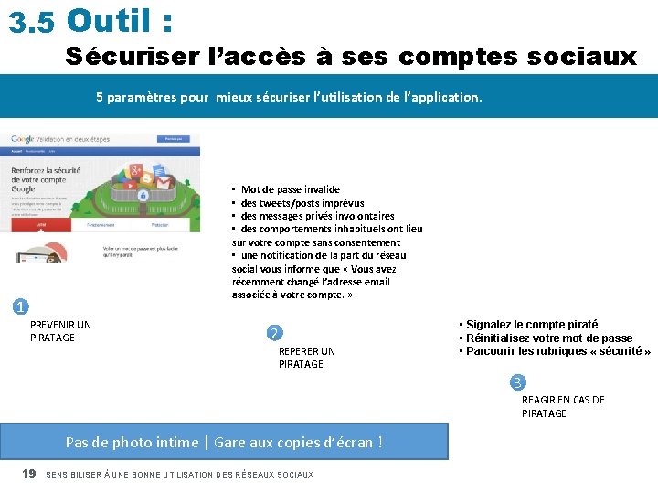 3. 5 Outil : Sécuriser l’accès à ses comptes sociaux 5 paramètres pour mieux