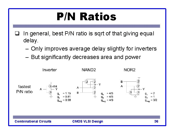 P/N Ratios q In general, best P/N ratio is sqrt of that giving equal