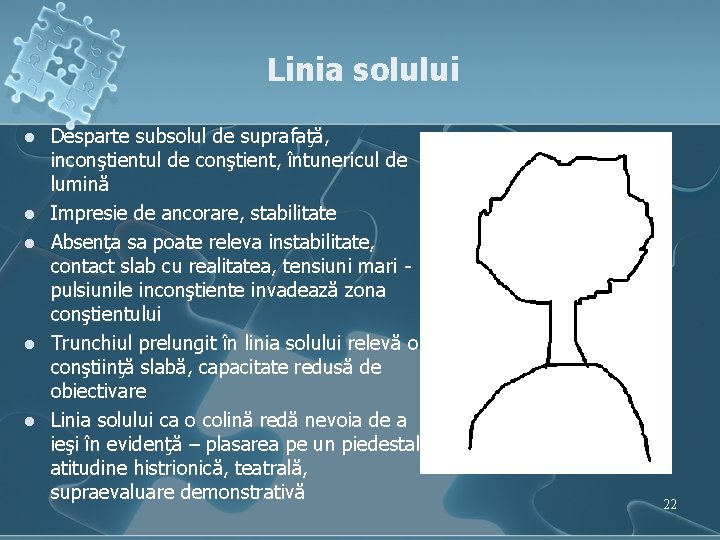 Linia solului l l l Desparte subsolul de suprafaţă, inconştientul de conştient, întunericul de