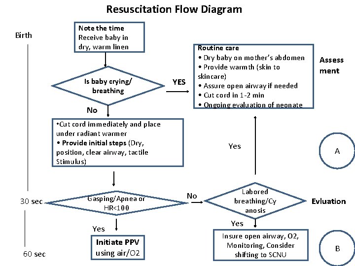 Resuscitation Flow Diagram Birth Note the time Receive baby in dry, warm linen Is