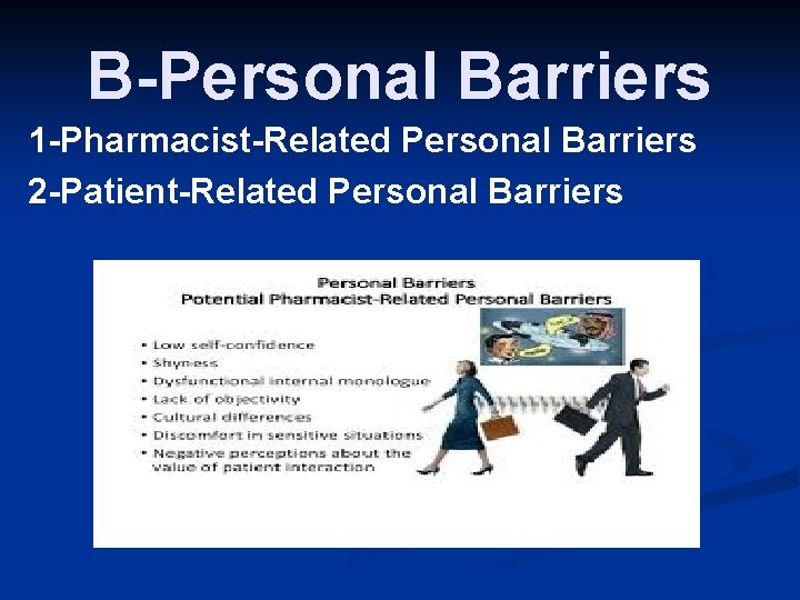 B-Personal Barriers 1 -Pharmacist-Related Personal Barriers 2 -Patient-Related Personal Barriers 