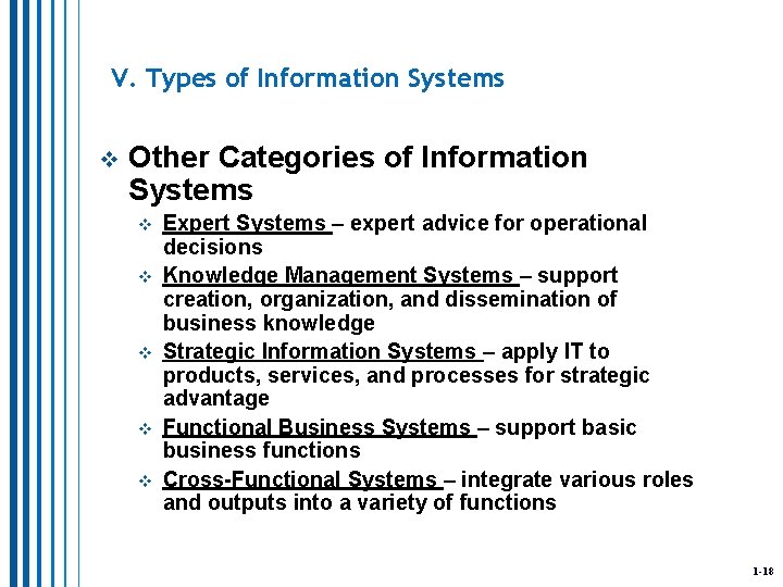 V. Types of Information Systems v Other Categories of Information Systems v v v