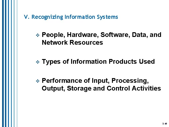 V. Recognizing Information Systems v People, Hardware, Software, Data, and Network Resources v Types