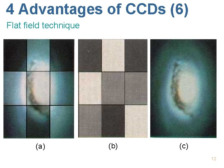 4 Advantages of CCDs (6) Flat field technique (a) (b) (c) 12 