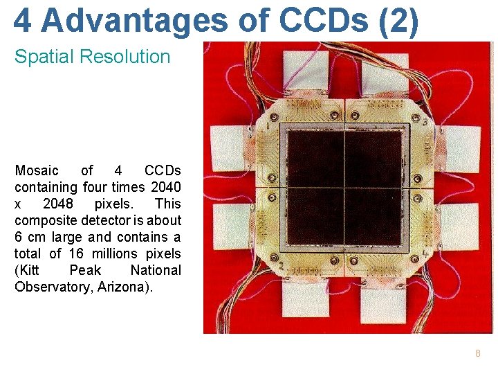 4 Advantages of CCDs (2) Spatial Resolution Mosaic of 4 CCDs containing four times