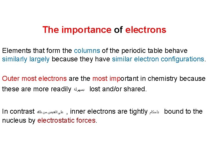 The importance of electrons Elements that form the columns of the periodic table behave