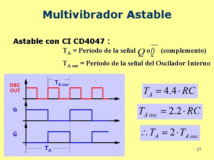 Multivibrador Astable con CI CD 4047 : TA = Período de la señal o