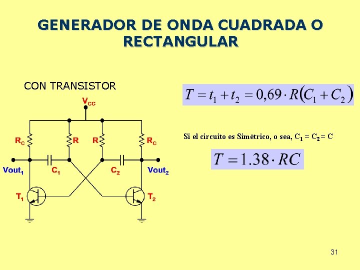 GENERADOR DE ONDA CUADRADA O RECTANGULAR CON TRANSISTOR Si el circuito es Simétrico, o