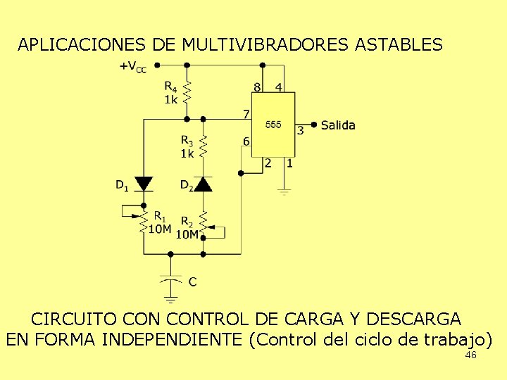 APLICACIONES DE MULTIVIBRADORES ASTABLES CIRCUITO CONTROL DE CARGA Y DESCARGA EN FORMA INDEPENDIENTE (Control