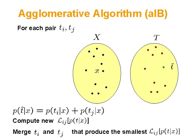 Agglomerative Algorithm (a. IB) For each pair Compute new Merge and that produce the