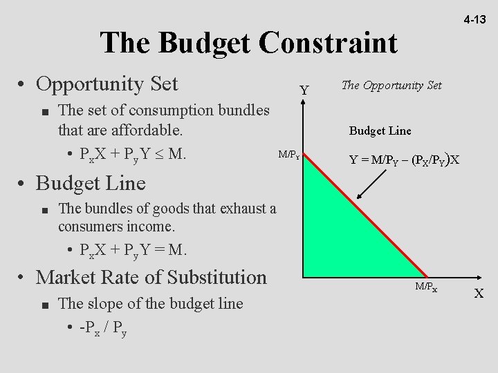 4 -13 The Budget Constraint • Opportunity Set n The set of consumption bundles