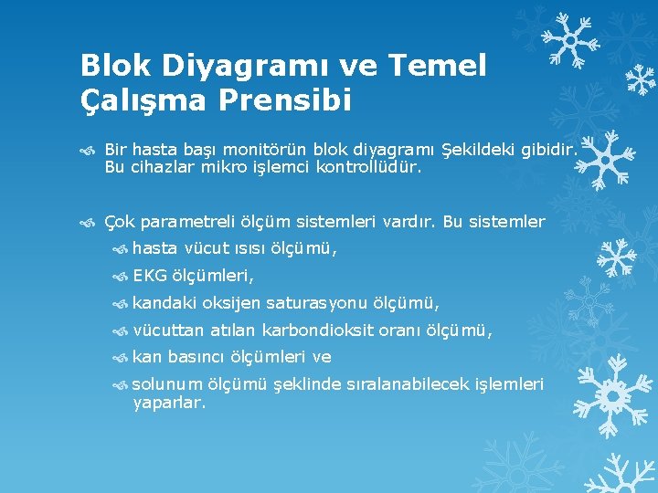 Blok Diyagramı ve Temel Çalışma Prensibi Bir hasta başı monitörün blok diyagramı Şekildeki gibidir.