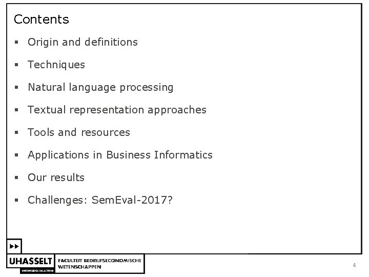 Contents § Origin and definitions § Techniques § Natural language processing § Textual representation
