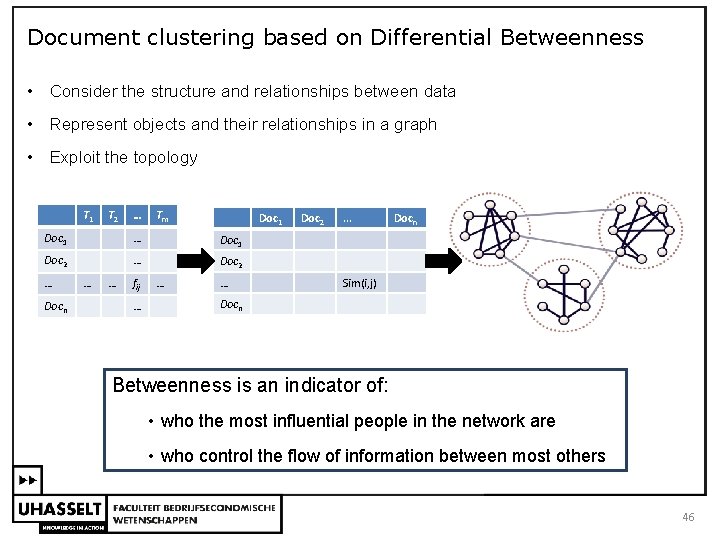 Document clustering based on Differential Betweenness • Consider the structure and relationships between data